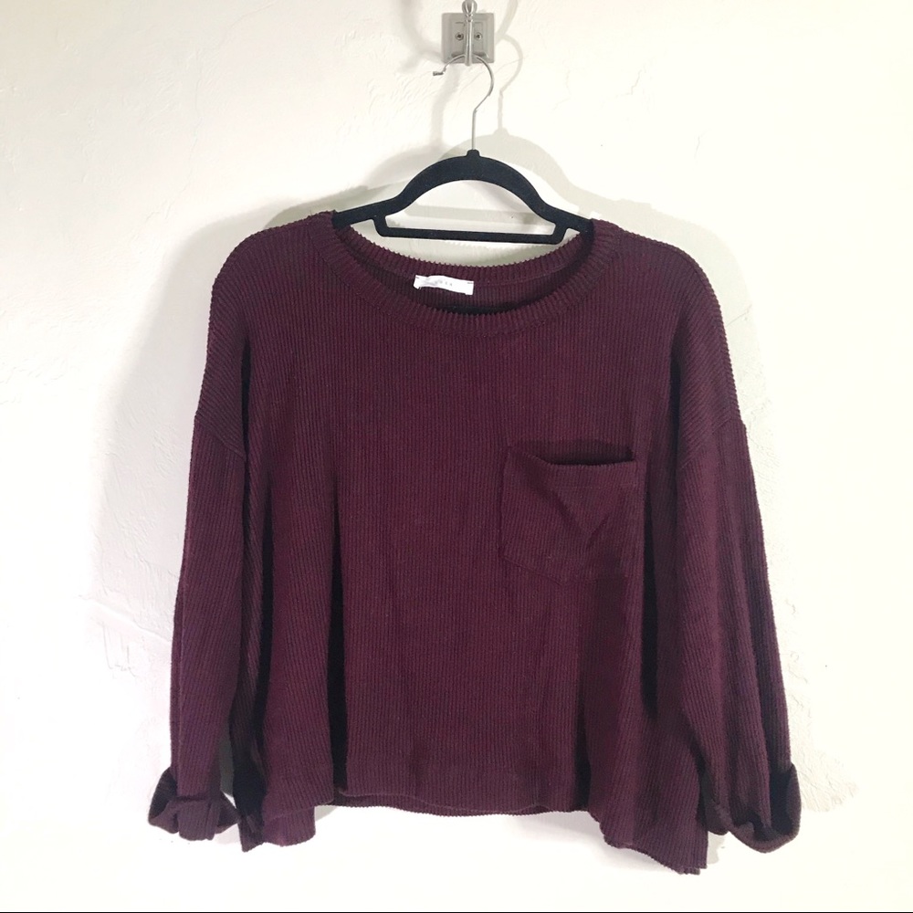 LUSH Cropped Ribbed Top w/ Pocket & 3/4 Sleeves